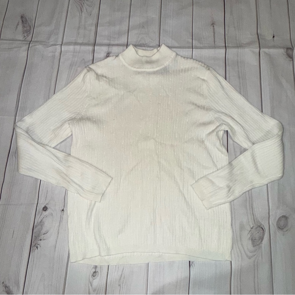 Cream Ribbed Mockneck Sweater - Women's Size Large